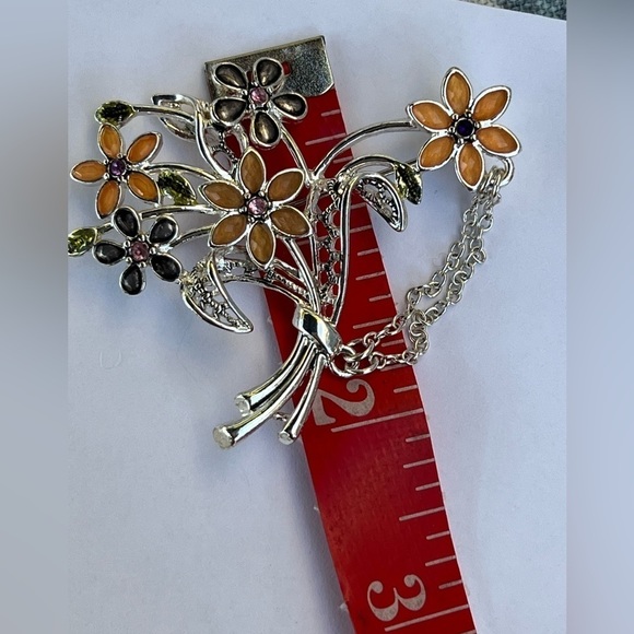 𝅺multi color Floral‎ Silver Tone Brooch - Picture 4 of 5